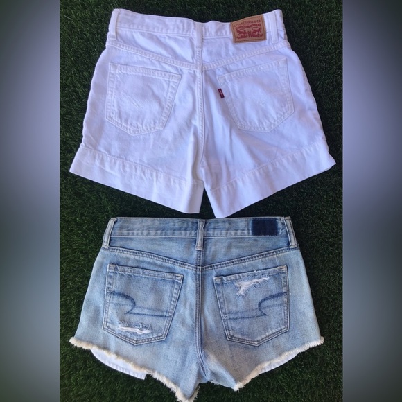 High Waisted Denim Shorts: Levi’s Mom Short (27) x AE Jean Cut-Off Shorts (2) - Picture 2 of 9